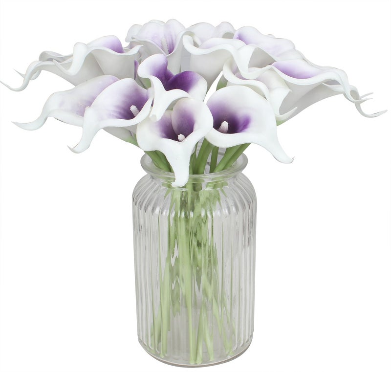 Duovlo 20pcs Calla Lily Bridal Wedding Bouquet Lataex Real Touch Artificial Flower Home Party Decor (Purple in White) - Image 3